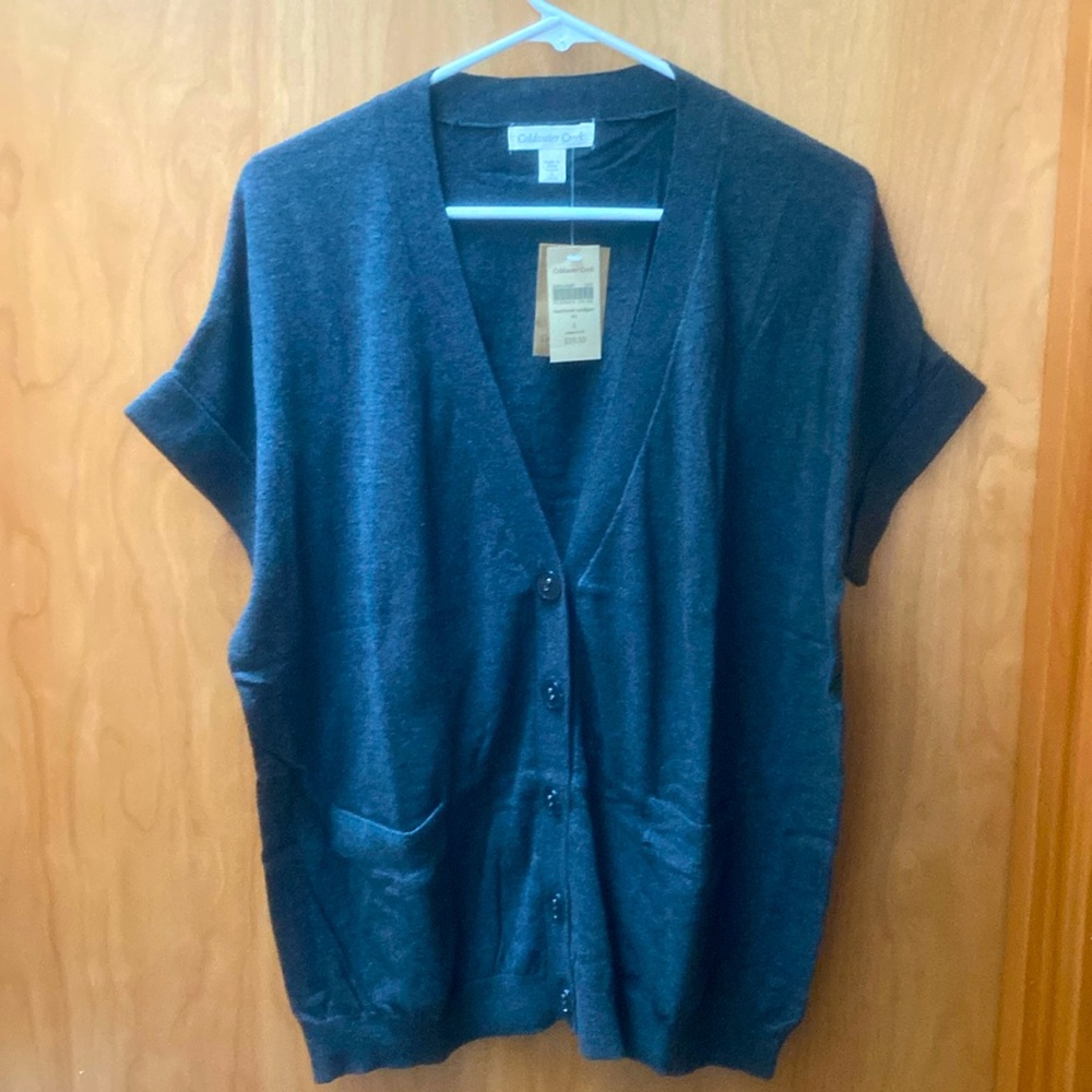 Coldwater Creek short sleeve lightweight button cardigan in dark gray. L